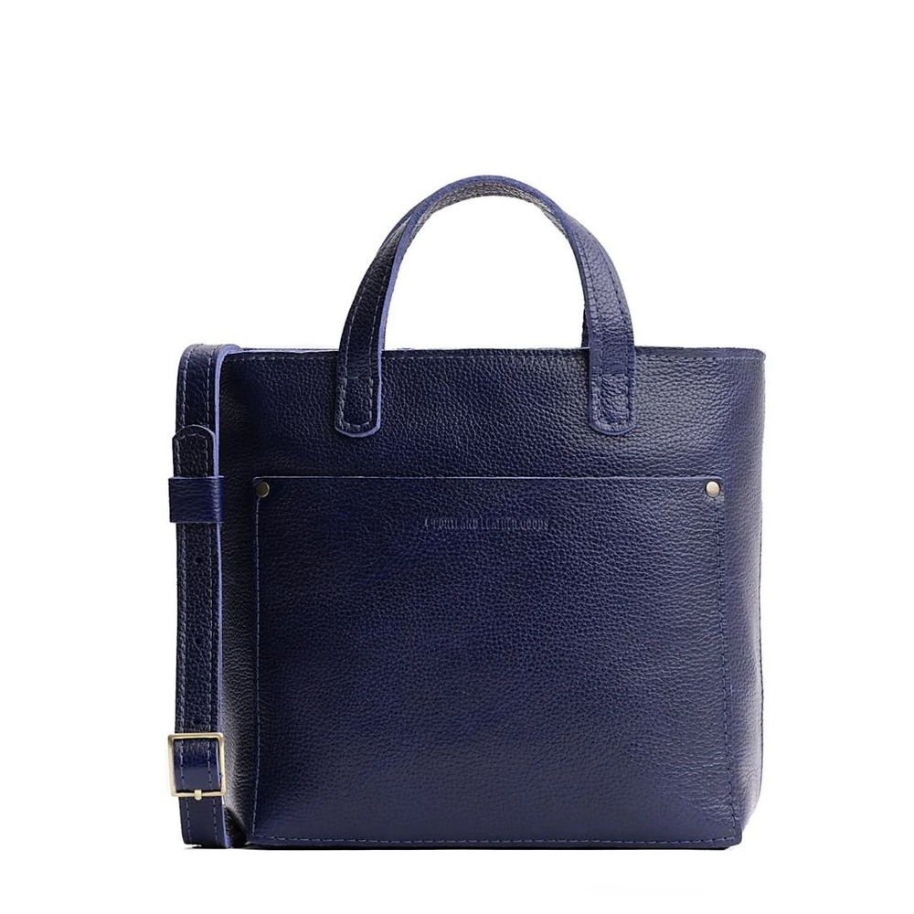 Portland Leather Goods Mini Crossbody Tote Cobalt Blue Zipper Leather Bag NEW